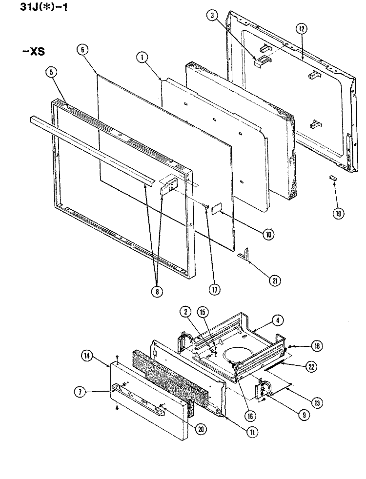 DOOR Diagram and Parts List for 31JA-1KXS-ON  Magic Chef Range