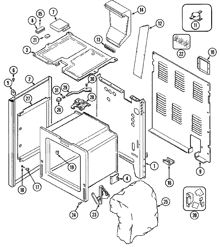 BODY Diagram and Parts List for 3962VVA  Magic Chef Microwave Oven Combo
