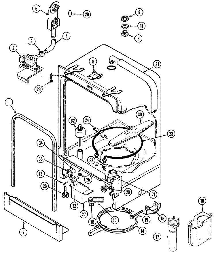 TUB Diagram and Parts List for CDU2J  Crosley Dishwasher