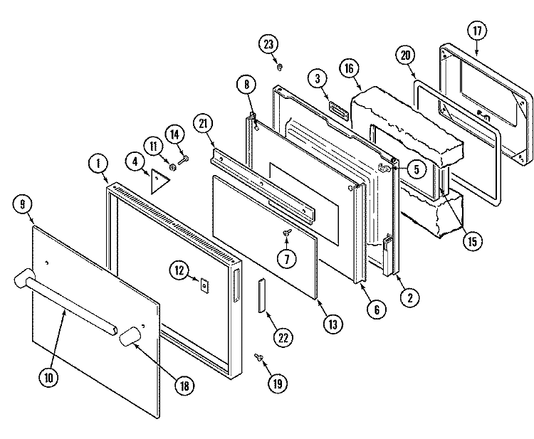 DOOR Diagram and Parts List for W2451B  Jenn-Air Wall Oven