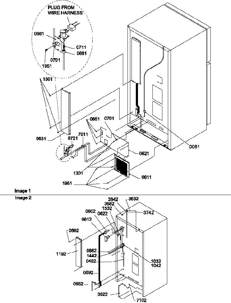 Cabinet Back Diagram and Parts List for TGI21VW-P1310901WW  Amana Refrigerator