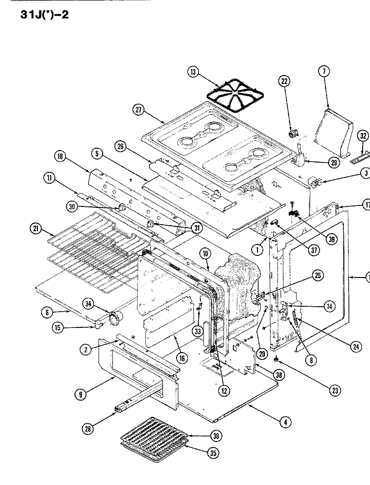 BODY Diagram and Parts List for 31JA-2KX-DD  Magic Chef Range