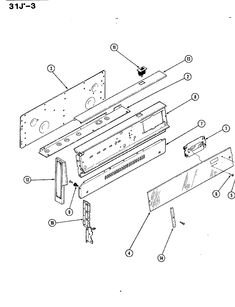 CONTROL PANEL Diagram and Parts List for 31JA-3KLX-ON  Magic Chef Range