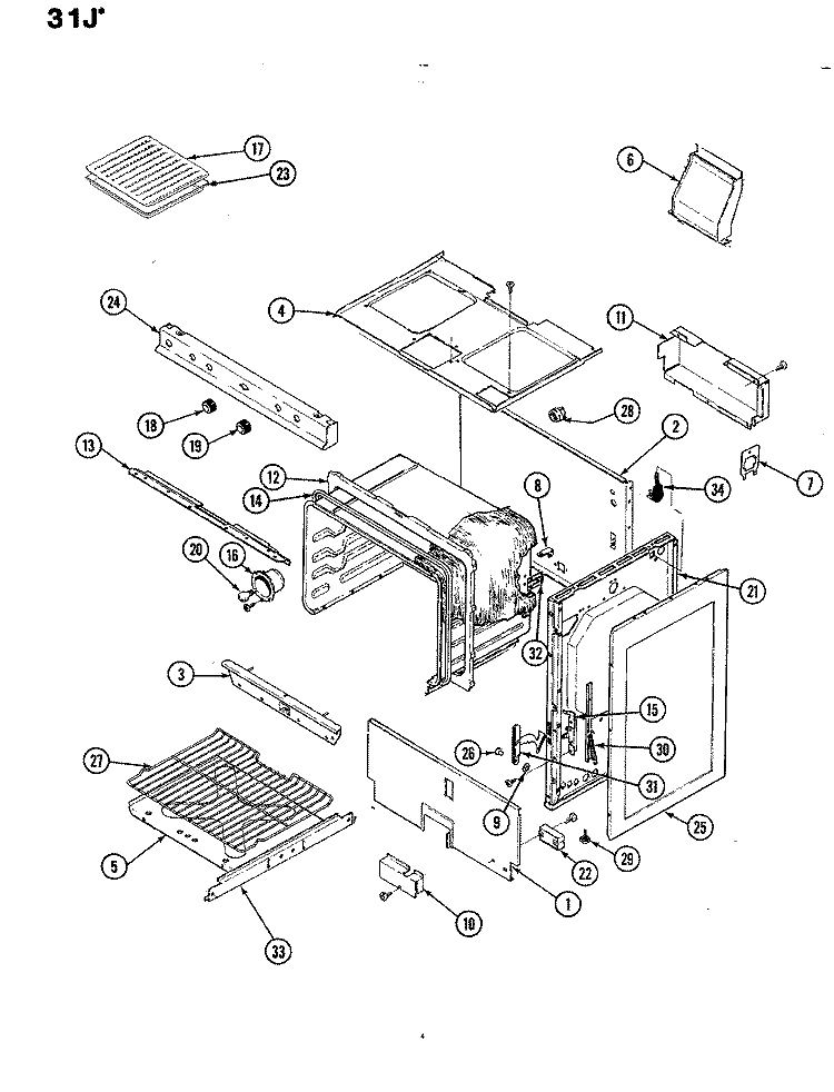 BODY Diagram and Parts List for 31JA-3KLX-ON  Magic Chef Range