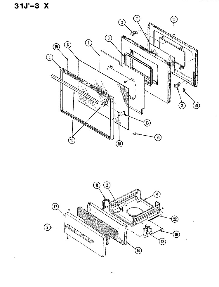 DOOR Diagram and Parts List for 31JA-3KLX-ON  Magic Chef Range