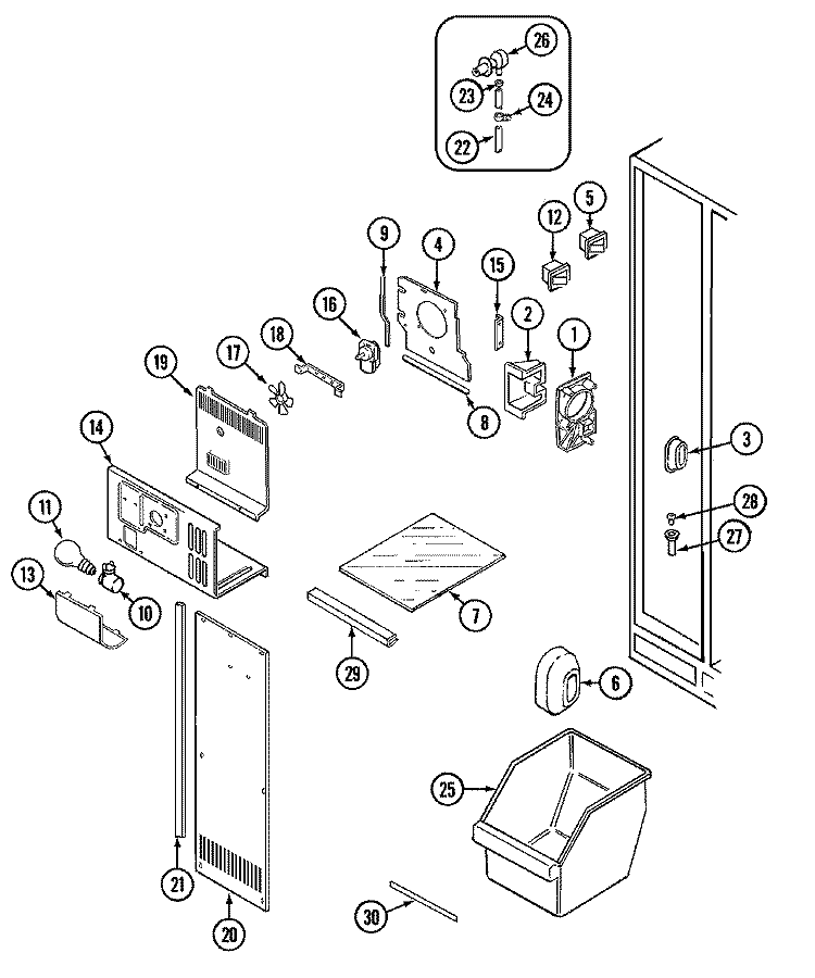 FREEZER COMPARTMENT Diagram and Parts List for RST2400FAM  Maytag Refrigerator