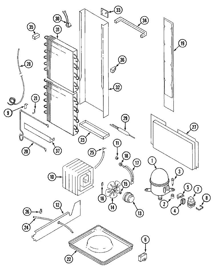 UNIT COMPARTMENT & SYSTEM Diagram and Parts List for GS22Y8V  Maytag Refrigerator