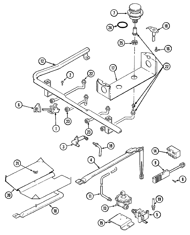 GAS CONTROLS Diagram and Parts List for 7458XRW  Magic Chef Range