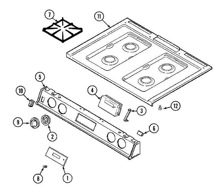 TOP ASSY. Diagram and Parts List for 7458XRW  Magic Chef Range