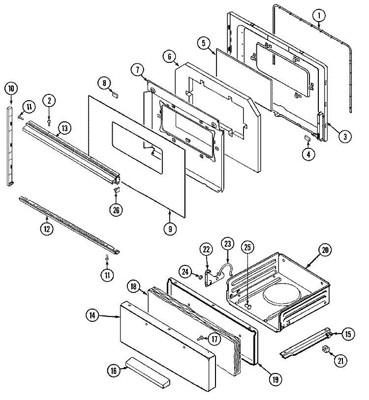 DOOR / DRAWER (SER. PRE. 12) Diagram and Parts List for 3167XTA-X  Magic Chef Range