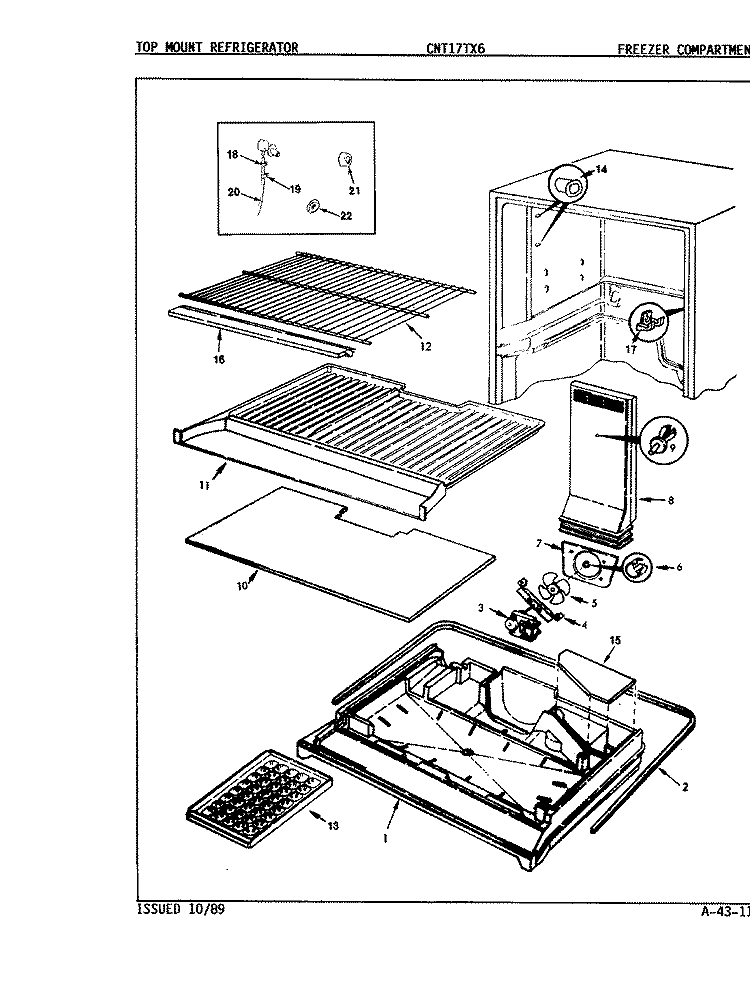FREEZER COMPARTMENT Diagram and Parts List for CNT17TX6H 8D13A Crosley Refrigerator
