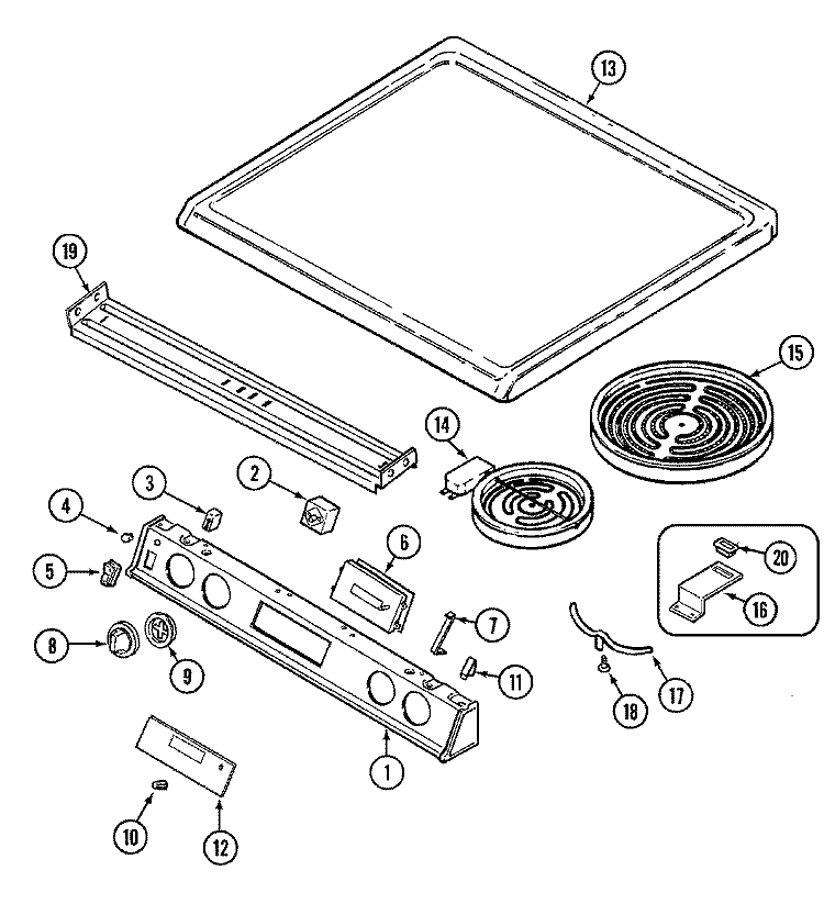TOP ASSY. (BLK) Diagram and Parts List for CHE9800ACB  Maytag Range