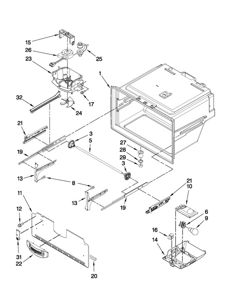 Freezer Liner Parts Diagram and Parts List for MFI2569YEB2  Maytag Refrigerator