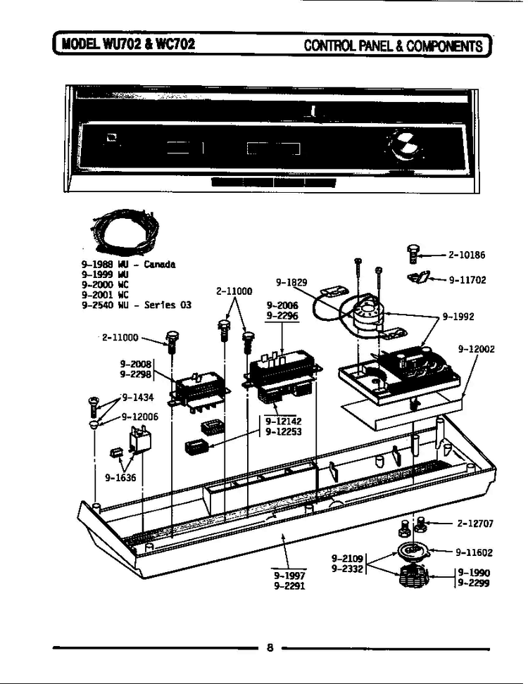 Control Panel & Components Diagram and Parts List for WC702  Maytag Dishwasher