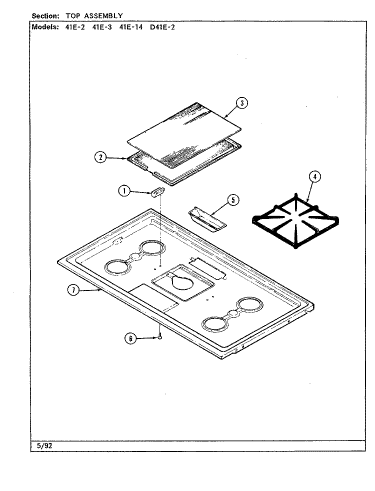 TOP ASSEMBLY Diagram and Parts List for 41EA-3GKLW  Magic Chef Range