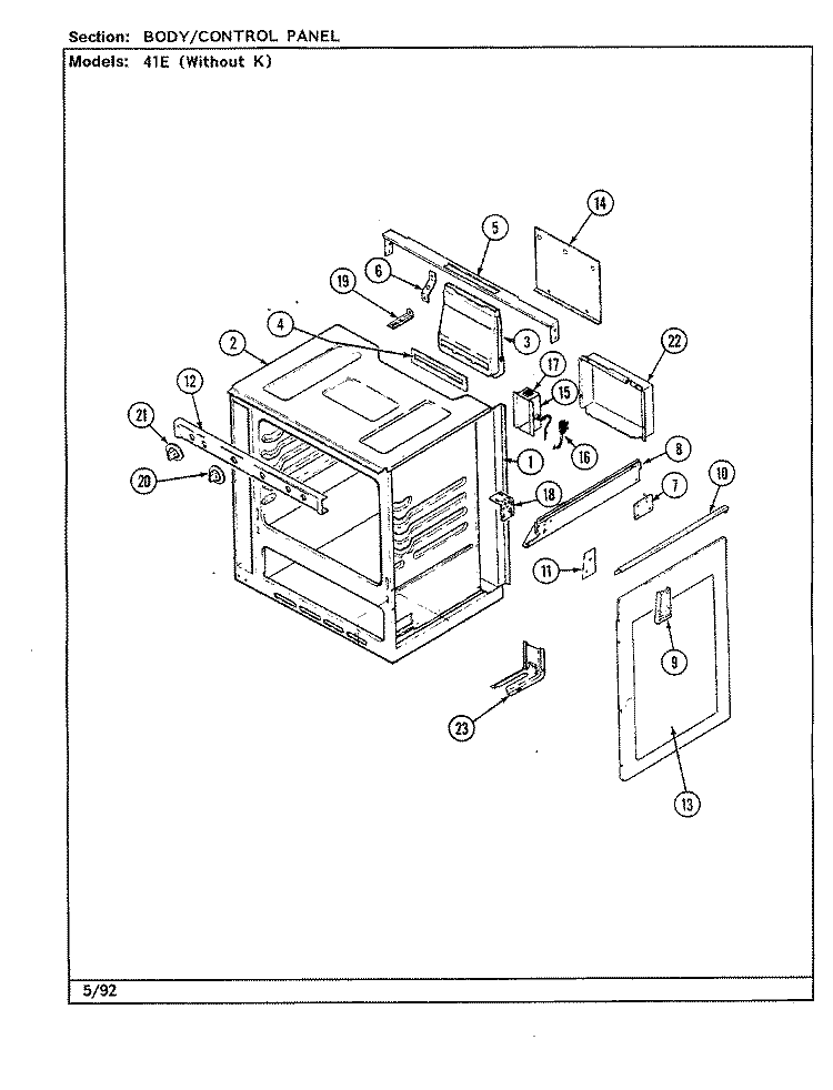 BODY / CONTROL PANEL Diagram and Parts List for 41EA-3GW  Magic Chef Range