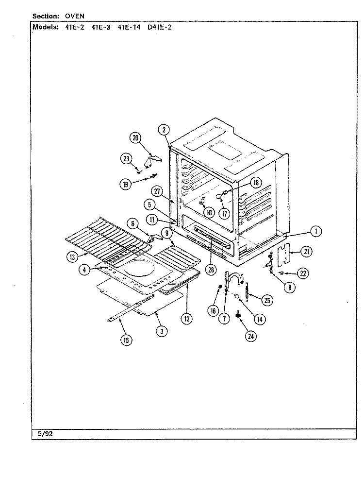 OVEN Diagram and Parts List for 41EA-3GKLW  Magic Chef Range