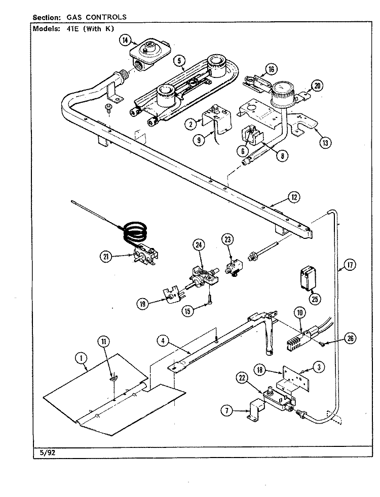 GAS CONTROLS Diagram and Parts List for 41EA-3GKLW  Magic Chef Range