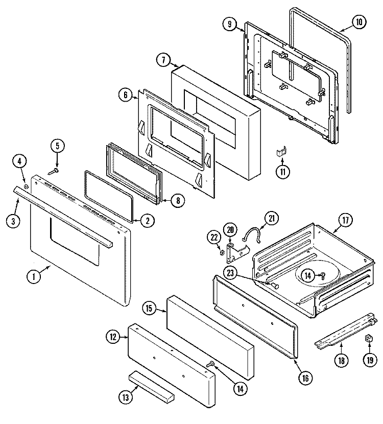 DOOR / DRAWER (3127WTx MODEL) Diagram and Parts List for 3127WTV  Magic Chef Range