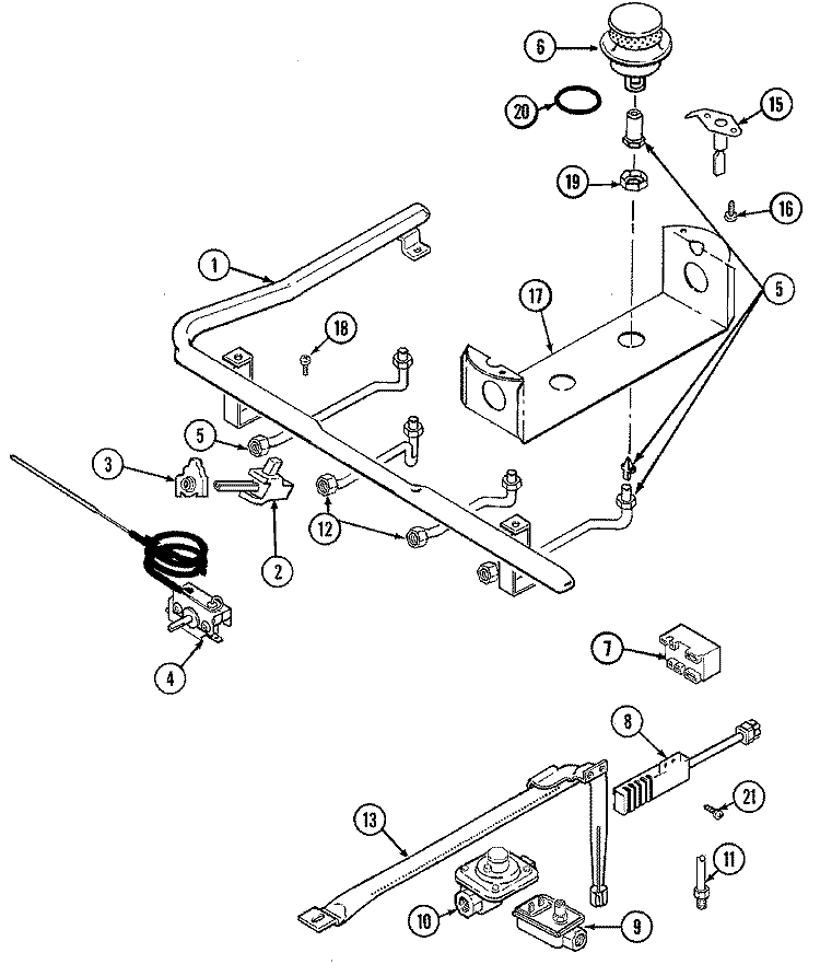 GAS CONTROLS Diagram and Parts List for 6257XTW  Magic Chef Range