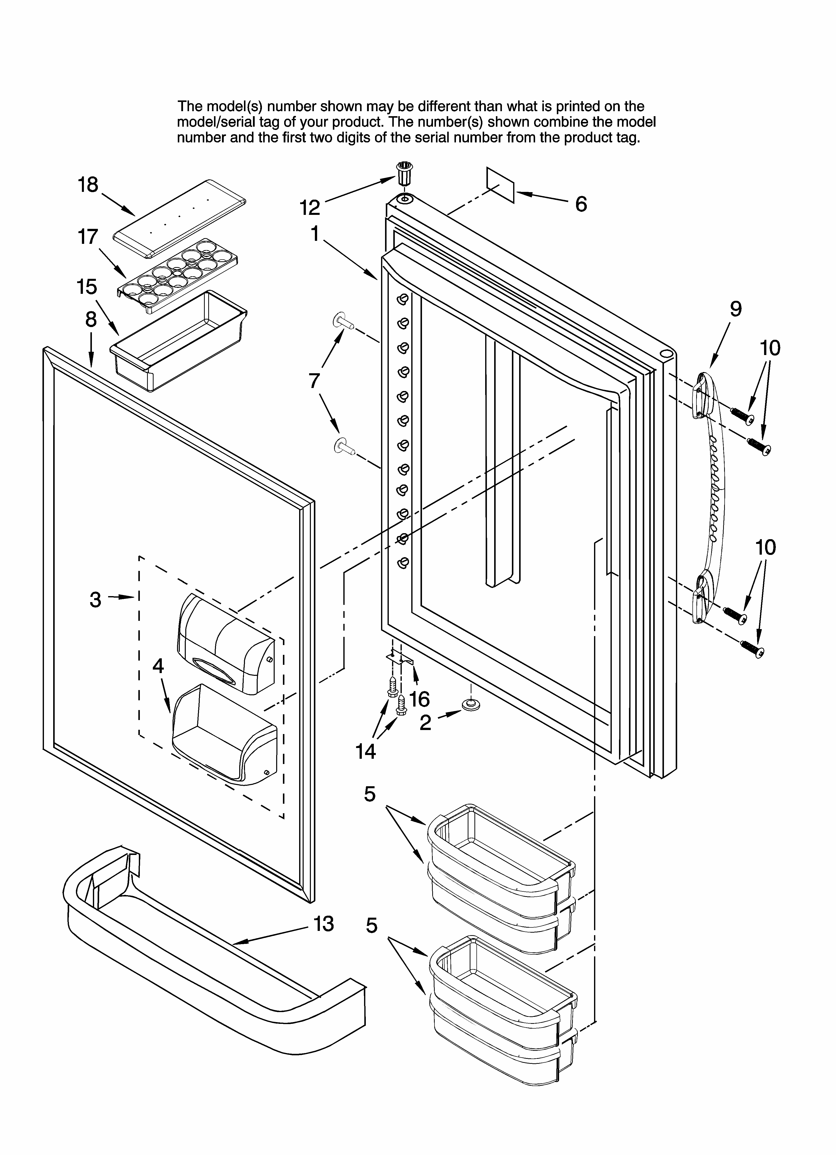 Refrigerator Door Parts Diagram and Parts List for GB2526PEKW12  Amana Refrigerator