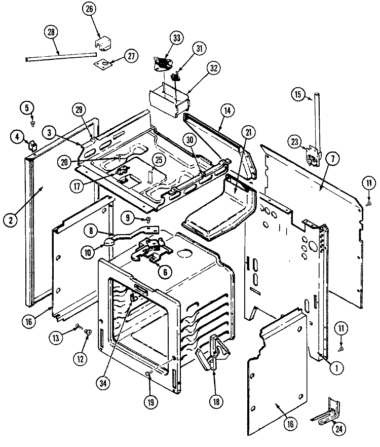 BODY Diagram and Parts List for 6458XTA  Magic Chef Range