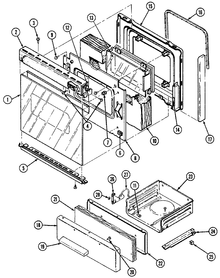 DOOR / DRAWER Diagram and Parts List for 6257XRS  Magic Chef Range