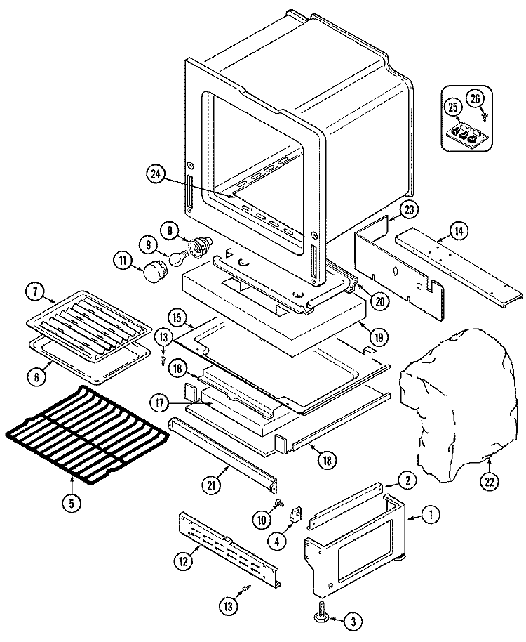 OVEN / BASE Diagram and Parts List for 6498XTA  Magic Chef Range