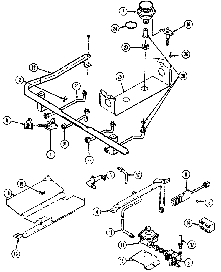 GAS CONTROLS Diagram and Parts List for 6458XRW  Magic Chef Range