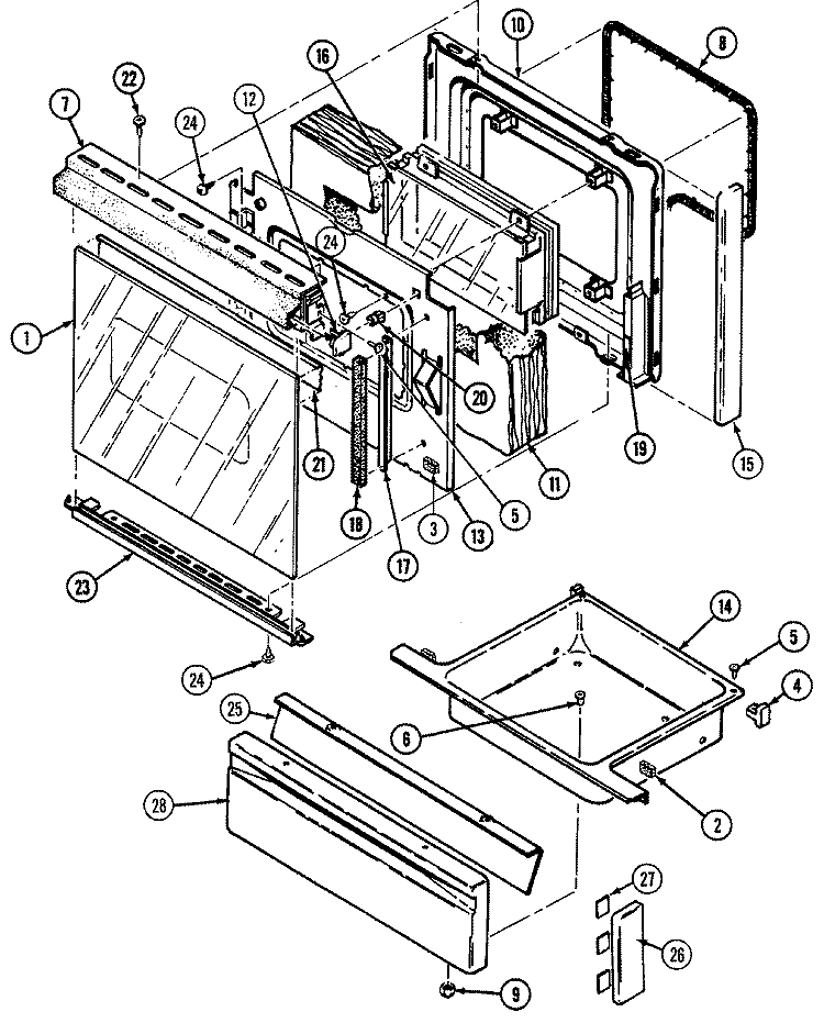 DOOR / DRAWER Diagram and Parts List for 6458XRW  Magic Chef Range