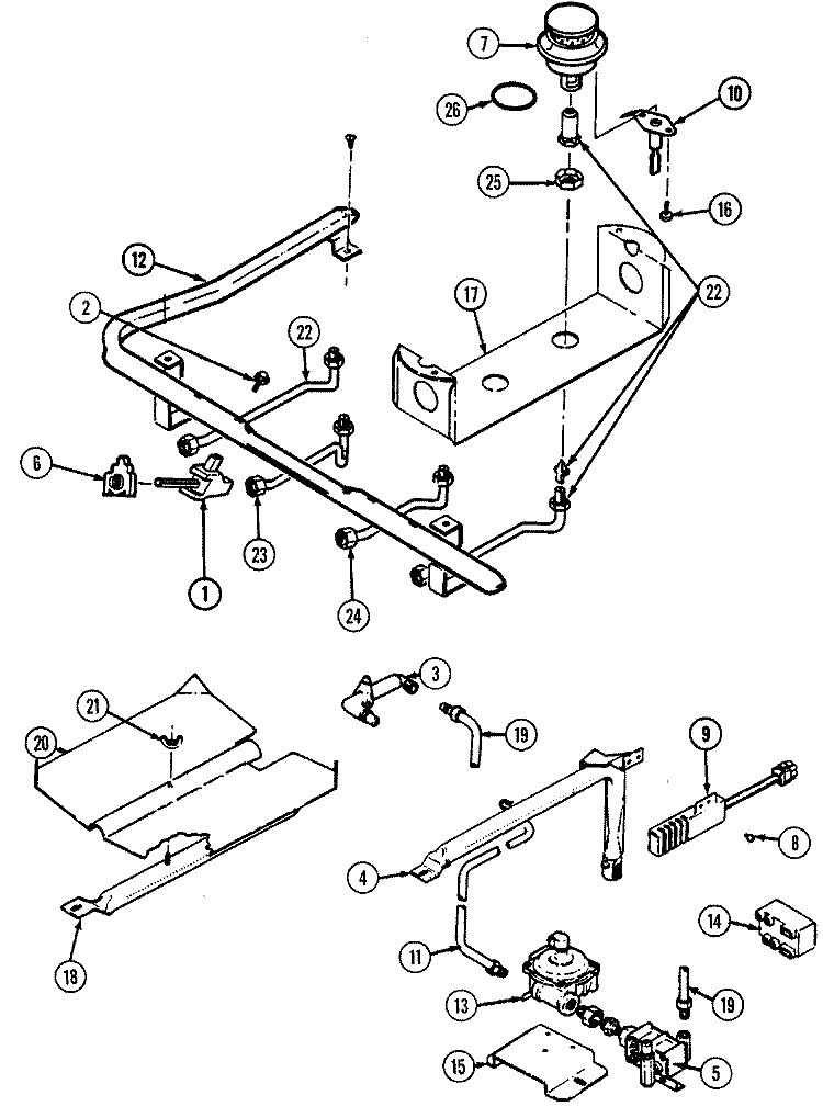 GAS CONTROLS Diagram and Parts List for 6498VRV  Magic Chef Range