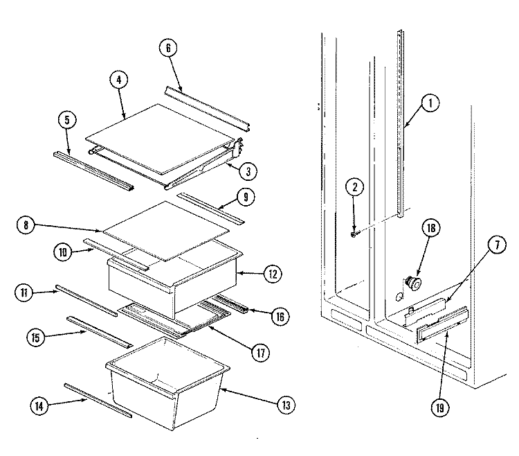 SHELVES & ACCESSORIES Diagram and Parts List for GS20B6N3EA  Maytag Refrigerator