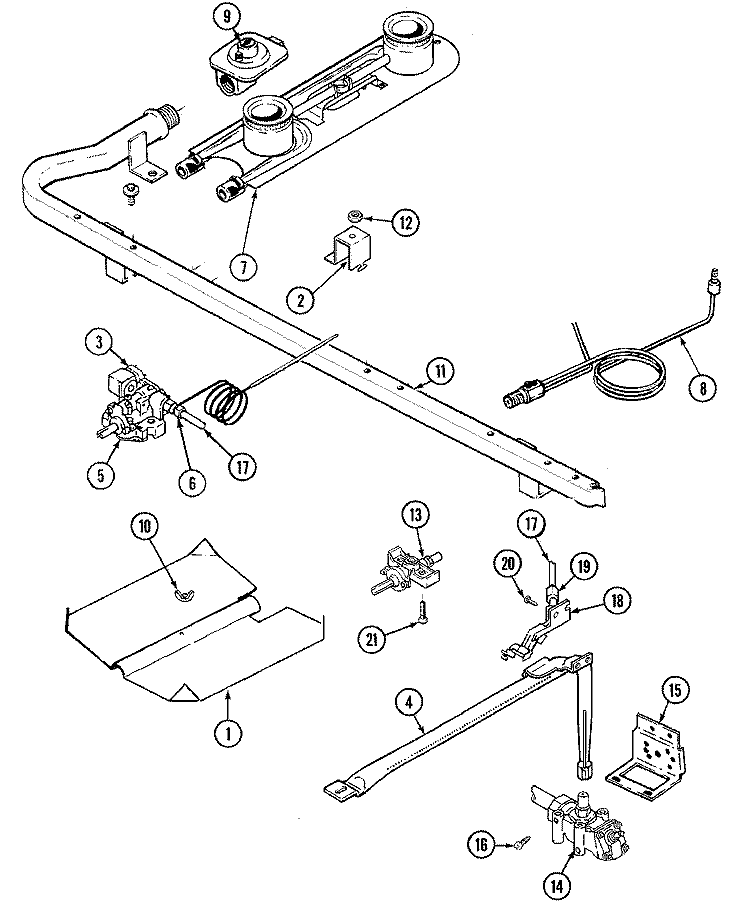 GAS CONTROLS (PILOT) Diagram and Parts List for 4100PRW  Magic Chef Range