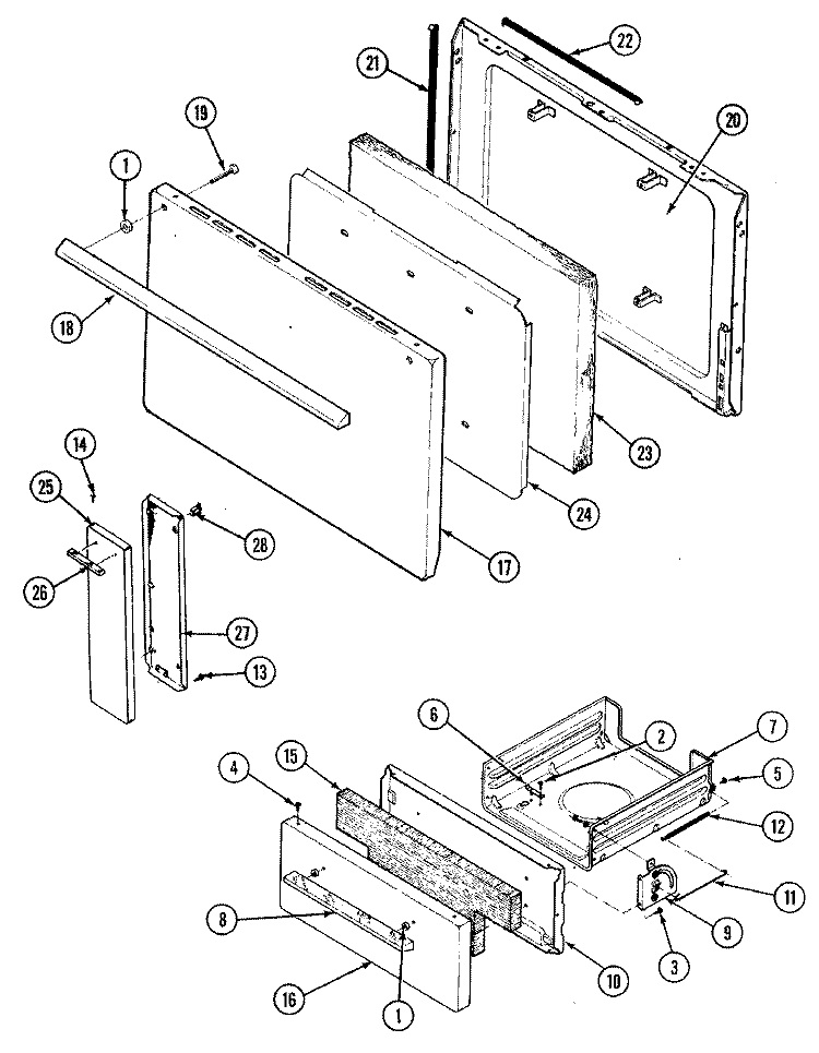 DOOR / DRAWER Diagram and Parts List for 4100PRW  Magic Chef Range