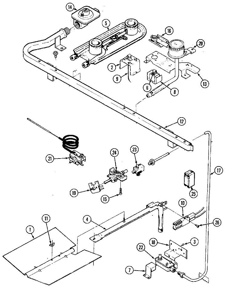 GAS CONTROLS Diagram and Parts List for 4131WRA  Magic Chef Range