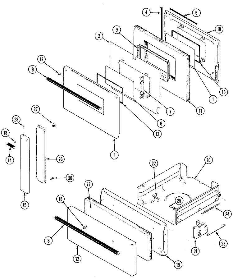 DOOR / DRAWER Diagram and Parts List for 4131WRA  Magic Chef Range
