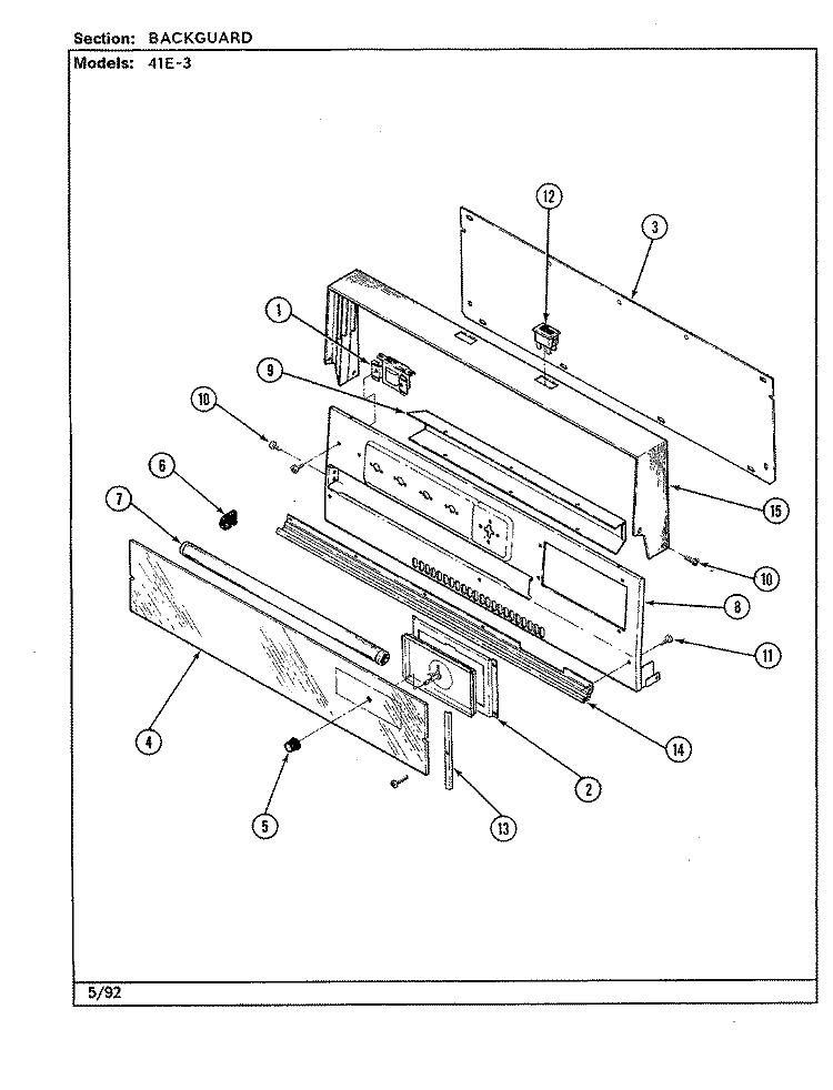 BACKGUARD Diagram and Parts List for 41EA-3GKLW  Magic Chef Range