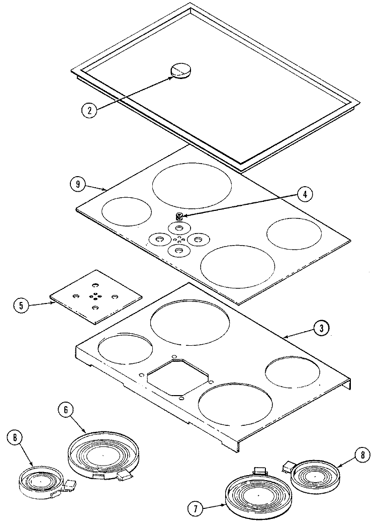 TOP Diagram and Parts List for CCR467B-C  Jenn-Air Cooktop