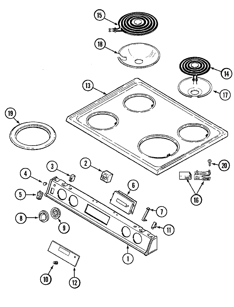TOP ASSEMBLY Diagram and Parts List for CHE9000ACB  Maytag Range