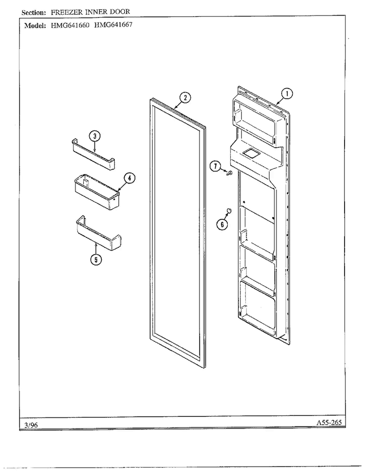 Freezer Inner Door Diagram and Parts List for HMG-641670  Admiral Refrigerator
