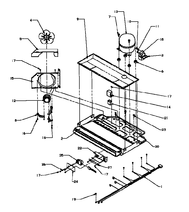 Compressor Compartment Diagram and Parts List for BX22RE-P1161604WE  Amana Refrigerator