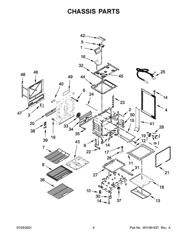 Chassis Parts Diagram and Parts List for JGS1450FS1  Maytag Range