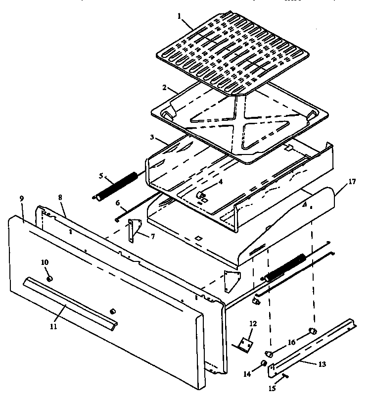 Broiler Drawer Assembly Diagram and Parts List for RLN381UL P1142962NL Caloric Range