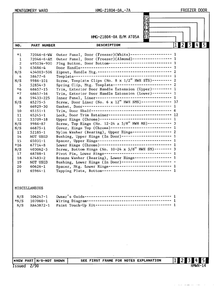 Freezer Door Page 2 Diagram and Parts List for 21804A  Admiral Refrigerator