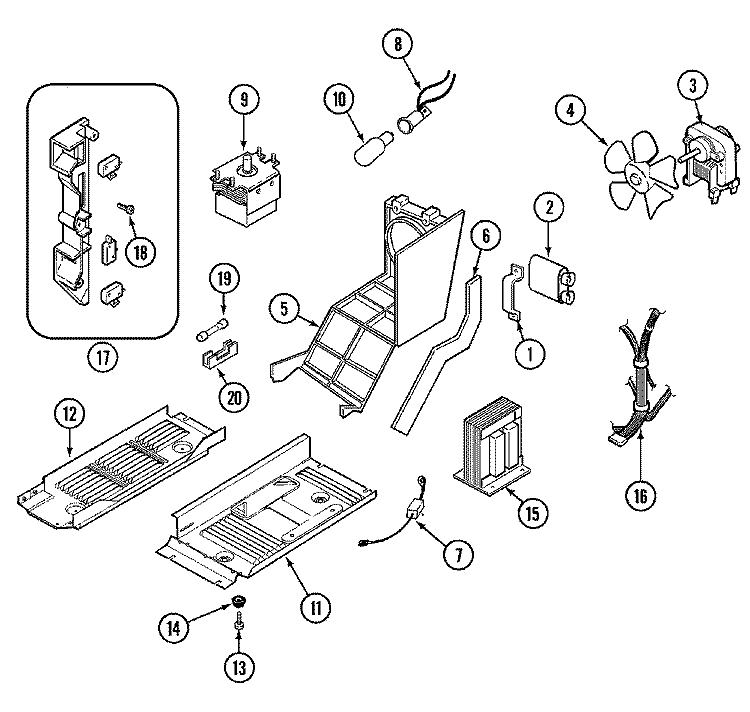 INTERNAL CONTROLS Diagram and Parts List for CR1100K  Crosley Microwave