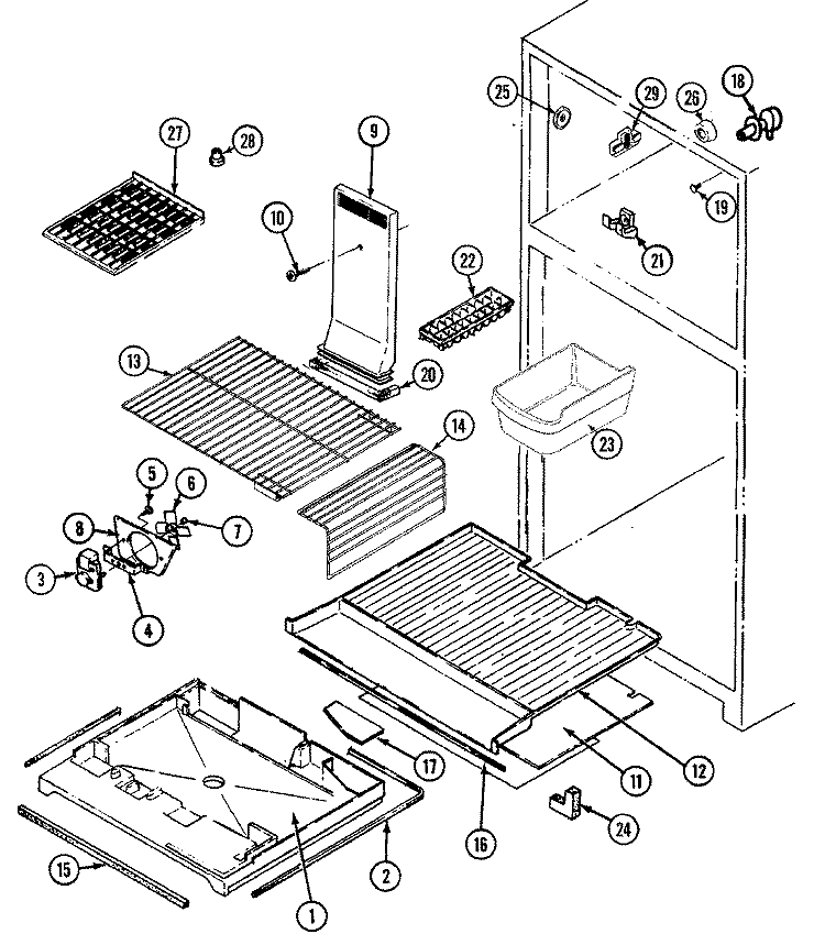 FREEZER COMPARTMENT Diagram and Parts List for RTDA238AAM  Admiral Refrigerator