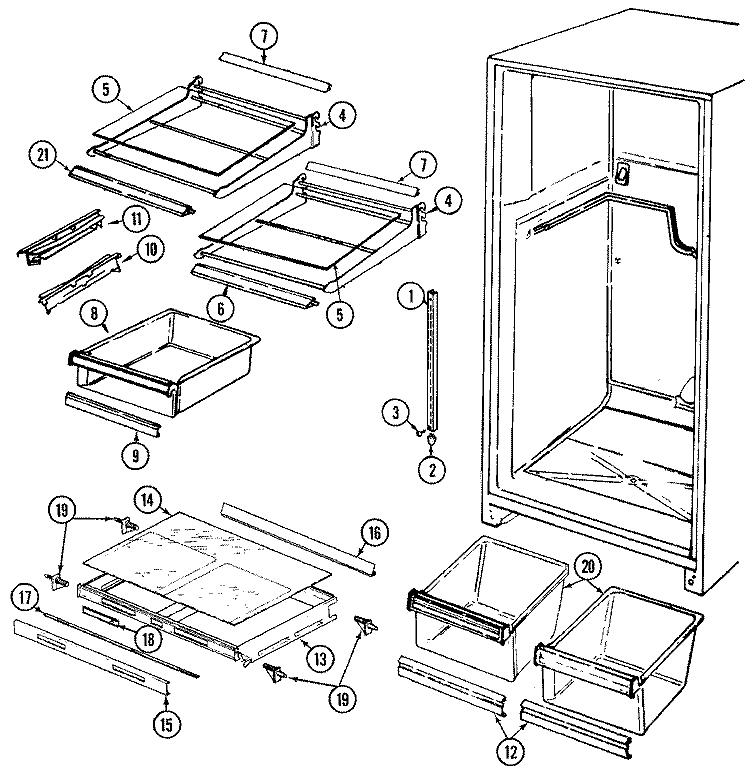 SHELVES & ACCESSORIES Diagram and Parts List for RTDA238AAM  Admiral Refrigerator
