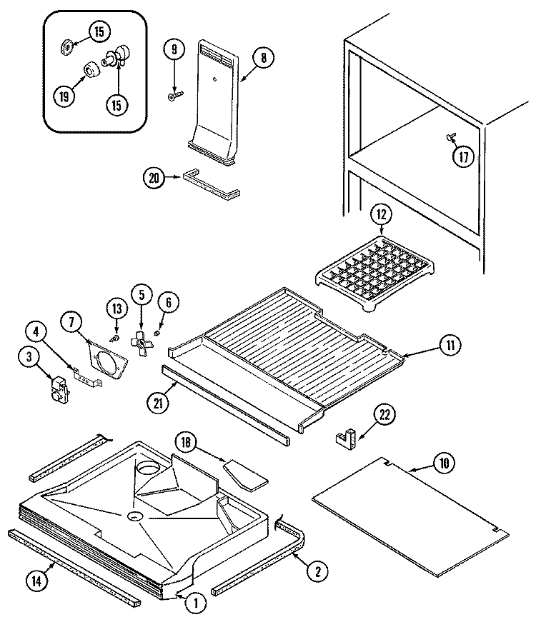 FREEZER COMPARTMENT Diagram and Parts List for RB151TLM  Magic Chef Refrigerator