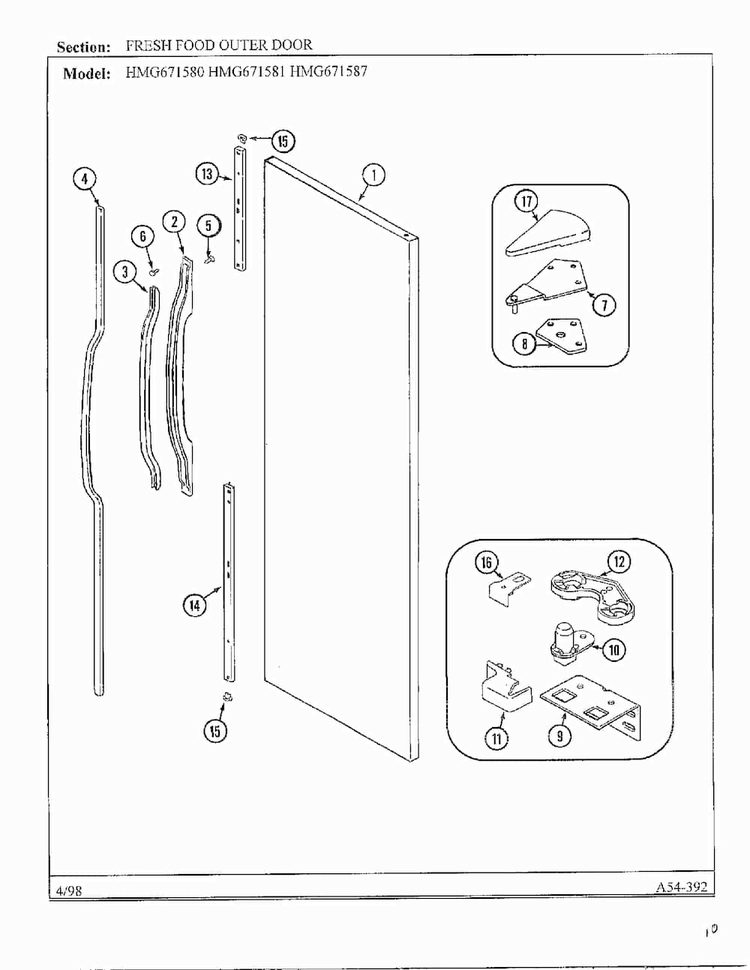 Fresh Food Outer Door Diagram and Parts List for HMG671580  Admiral Refrigerator