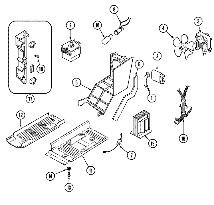 INTERNAL CONTROLS Diagram and Parts List for CM15K-7BS-NB  Magic Chef Microwave